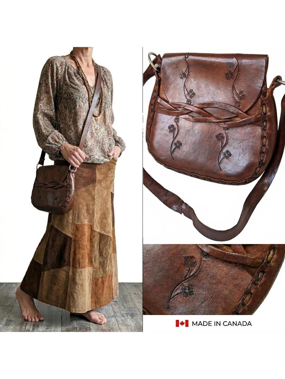Vintage Handmade Handbag Women Canada Boho '70s Aged Leather